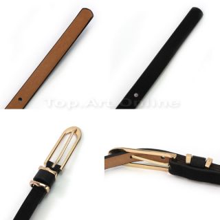 Women PU Leather Thin Skinny Waistband Candy Color Adjustable Belt Girdle Black