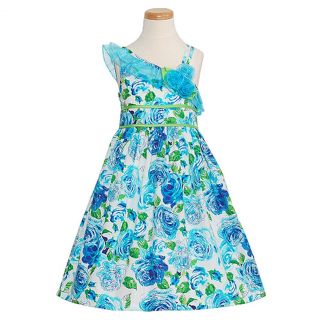 Bonnie Jean Girls 5 Blue Silver Floral Rosette Easter Spring Dress