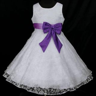 Light Deep Purple White W942 Bridesmaid Flower Girls Dress Communion 2 3Y Sz 30