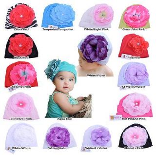 Beautiful Cotton Softy Jersey Girls and Baby Hats Beanies with Big Flower Gift