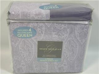 Westpoint Home Grand Patrician Queen 6pc Sheet Set 100 Cotton Sateen Purple Prt