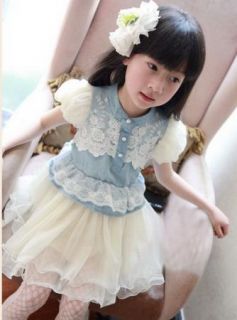 Baby Girls Kids Denim Blue Pegeant Flower Lace Tutu Princess Dress 3 7Y Clothing
