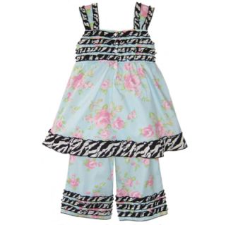 AnnLoren Shabby Floral Chic Zebra Dress Capri Pant Outfit Girls Size 2 10