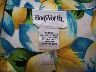 Ladies Bon Worth BonWorth Floral Hawaiin Blouse Short Sleeve Shirt Size M