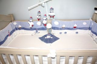 JACADI Baby Boys Crib Bumper Nautica Sailor Sea Bord de Mer Blue White RARE