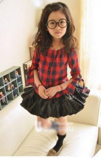 Girl Baby Plaid Shirt 1 7Y New Kids Bow Tops Cotton Ruffle Clothes Lovely Blouse