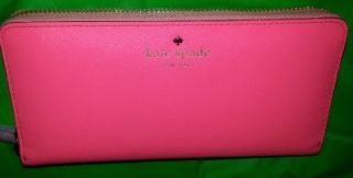 Kate Spade New York Mikas Pond Lacey Leather Zip Wallet MSRP $178 Flo Coral