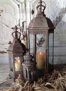 French Country Rustic Metal Lantern Candle Holder with Crown Tops s 3