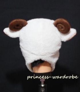 Xmas Christmas Gift White Sheep Goat Wool Unisex Costume Party Warm Hat Present