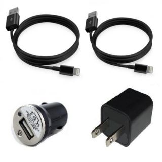 2 Black for Apple IPHONE5 5S Cable Cord and Wall Home Travel Charger Car Charger