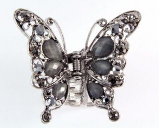 New Black Genuine Crystals Butterfly Hair Claw Clamp Clip