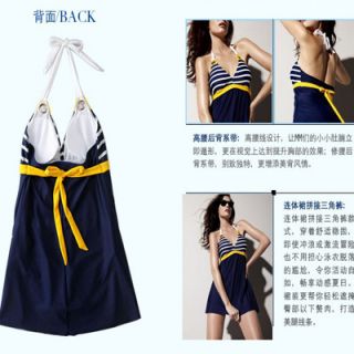 Sexy One Piece Dress Cover Bikini Blue Stripe Navy Style Swimsuit Bathing Suit