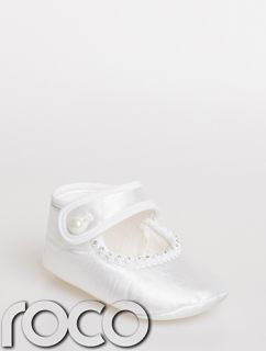 Baby Girls White Soft Slipper Shoes Pram Christening Baptism Infant 0 4