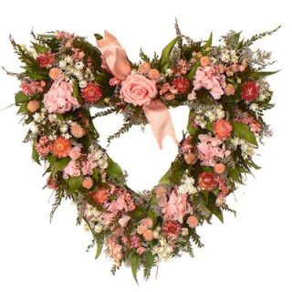 Natural Dried 17" Floral Heart Wreath Pinks Cream Rose Hydrangea Romantic Waltz