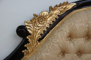 Chaise Longue Large Ornate Mahogany w Gold Cream Lounge Sofa French Style