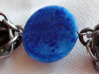 Czech Art Deco Lapis Lazuli Glass Silver Necklace