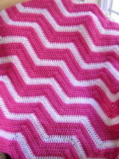 Chevron Zig Zag Crochet Handmade Baby Blanket Afghan Wrap Shaws Ripple Pink Girl