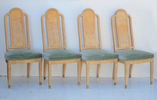 Set of 6 Vintage Henredon Scene Two Burl Wood Art Deco Style Dining Room Chairs