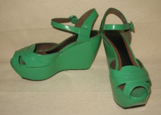 Marni Spring Green Patent Leather Wedge Shoes Sz 37 7 US New in Box Retail $610