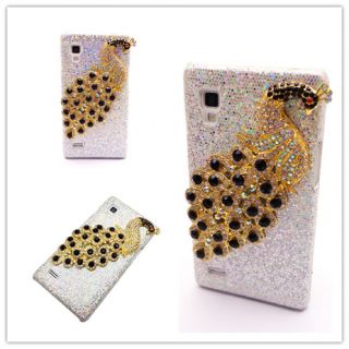 Multi Choice Bling White Case Crystal Peacock Cover for LG Optimus L9 P760 P765