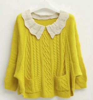 Casual Womens Sweater Batwing Cape Jumper Baby Doll Collar Top Vintage Pocket S