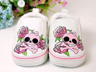 New Toddler Baby Girl Pink Skull Crib Shoes Size 4
