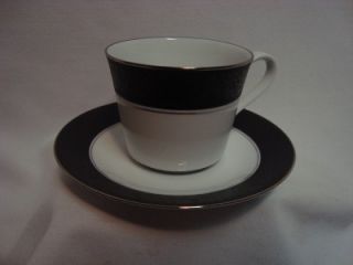 Noritake Mirano 6878 Black White China Cup Saucer Mint