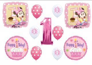 Minnie Mouse Cupcake First 1st Birthday Party Balloons Decorations Supplies