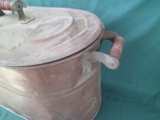 Antique Oval Copper Boiler Steamer Pot w Wooden Handle Planter Basin Large