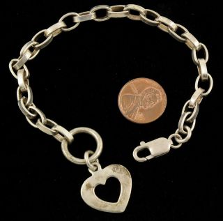 925 Sterling Silver Heart Charm Cylinder Rolo Belcher Cable Link Chain Bracelet