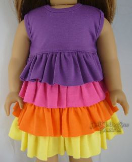 Apryl Doll Clothes Fits 18" American Girl Colorful Ruffle Dress Purple Shoes