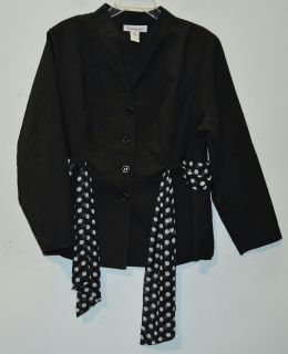 Roaman's Womens 18W Polka Dot Belted Skirt Suit with Blazer Black White