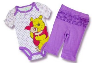 New Disney Winnie The Pooh Baby Girl Infant Bodysuit Pants Bib 3 Piece Set