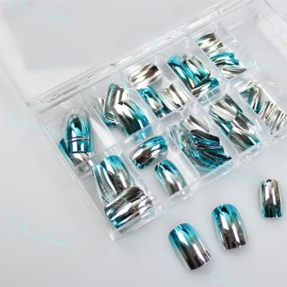 70 Blue Gradual Silver Plated Nail Art Acrylic UV Gel Artificial False Nail Tips