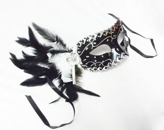 Men or Women Sexy Luxury Masquerade Party Mask Feather N Glitter Black N Silver