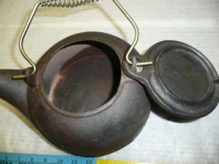 Cast Iron Gooseneck Tea Kettle Wire Bail Handle Vintage 4 Quart Pot Humidifier