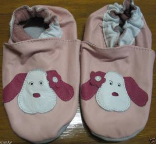 Leather Soft Sole Baby Crib Shoes Pink Puppy Dog 2 3T