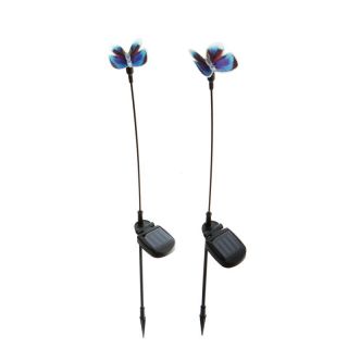 2 Pcs Solar Powered Butterfly Color Changing Garden Stake Light Lamp Set