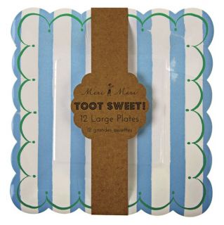 TOOT Sweet Blue White Stripe Boys Birthday Party Pack 12 Large Square Plates