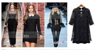 Elegant Women Lace Jacquard Peter Pan Collar Dress Plus Inner Top 2 Pcs European