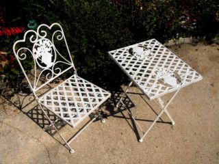 Vintage Adorable Childs Wrought Iron Table and Chair