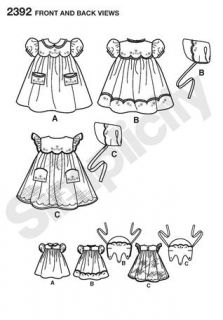 Simplicity Pattern 2392 Vintage 1950 Babies' Dress Bonnet w Embroidery