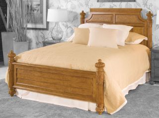 Honey Oak Biedermeier Queen Panel Bed