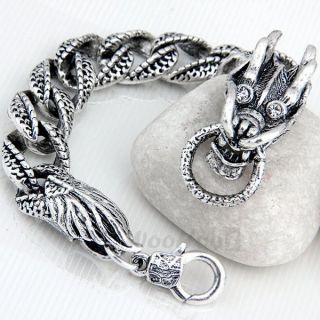 Tibet Silver Rhinestone Dragon Bracelet Bangle Cuff Chain Fashion