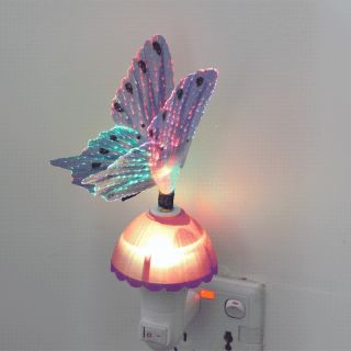 Fiber Optic Colorful Butterfly LED Color Changing Night Light Lamp AC 110 230V