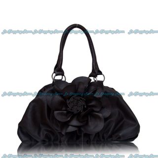 Women Fashion Zipper Closure Faux Leather Handbag with Flower Design in Front