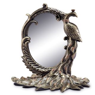 Peacock Tabletop Vanity Mirror Bronze Finish Metal Elegant Accent Bird 12"H