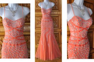 David's Bridal Coral Beaded Formal Gown Dress Sz XS Prom Pageant Occasion