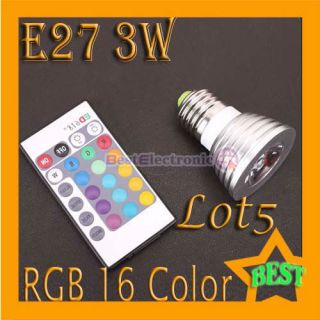 Lot5 x 16 Color Changing E27 3W RGB LED Light Bulb Lamp 85 265V Remote Control