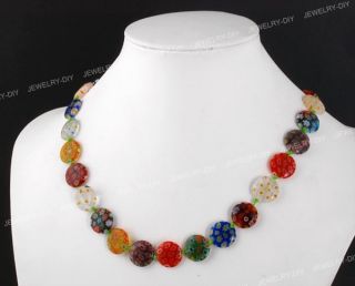 Millefiori Lampwork Glass Coin Beads Necklace Chic Lady Gift